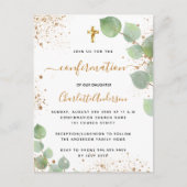 Invitation Carte Postale Confirmation eucalyptus verdure or fille parties s (Devant)