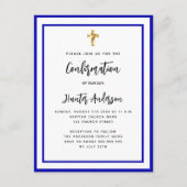 Invitation Carte Postale Confirmation garçon bleu royal blanc (Devant)