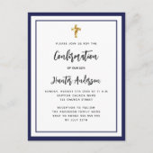Invitation Carte Postale Confirmation garçon marine bleu blanc (Devant)