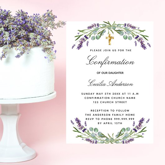 Invitation Carte Postale Confirmation lavande eucalyptus violet florales
