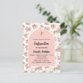 Invitation Carte Postale Confirmation pampas fleurs rose or boho (Debout devant)