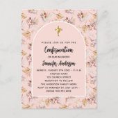 Invitation Carte Postale Confirmation pampas herbe fleurs rose or boho (Devant)