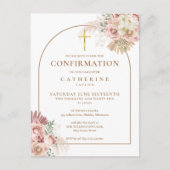 Invitation Carte Postale Confirmation Pampas rose Grass Floral Or Arch (Devant)