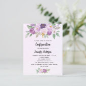 Invitation Carte Postale Confirmation violet fleurs croix de verdure (Debout devant)