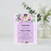 Invitation Carte Postale Confirmation violet fleurs violet croix fille (Debout devant)