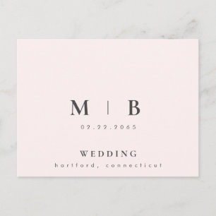 Invitation Carte Postale Contemporain Simple Élégant Monogramme Rose Mariag