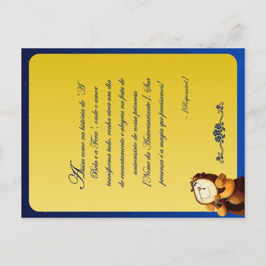 Invitation Carte Postale Convite de Aniversário Infantil da Bela e a Fera (Dos)