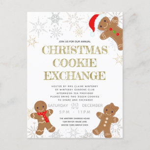 Invitation Carte Postale Cookie Exchange Party White Holiday