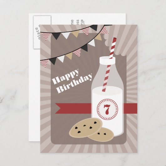 Invitation Carte Postale Cookies à chips de chocolat + Soirée d'anniversair (Devant / Derrière)