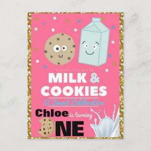 Invitation Carte Postale Cookies & Lait Parties scintillant rose et or Ann