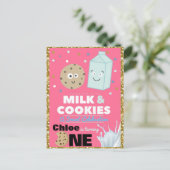 Invitation Carte Postale Cookies & Lait Parties scintillant rose et or| Ann (Debout devant)