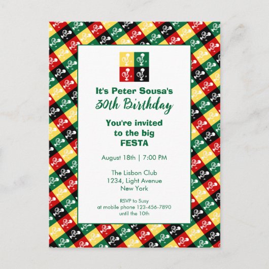 Invitation Carte Postale Coq Portugais de Barcelos Fête d'Anniversaire (Devant)