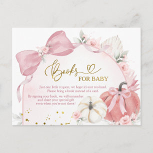 Invitation Carte Postale Coquette rose Baby shower Citrouille Livres pour b