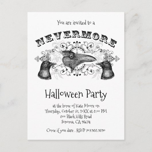 Invitation Carte Postale Corbeaux de corbeaux gothiques Halloween Party (Devant)