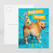 Invitation Carte Postale Corgi Butt Birthday Hat (Devant / Derrière)
