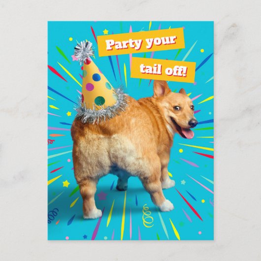 Invitation Carte Postale Corgi Butt Birthday Hat (Devant)