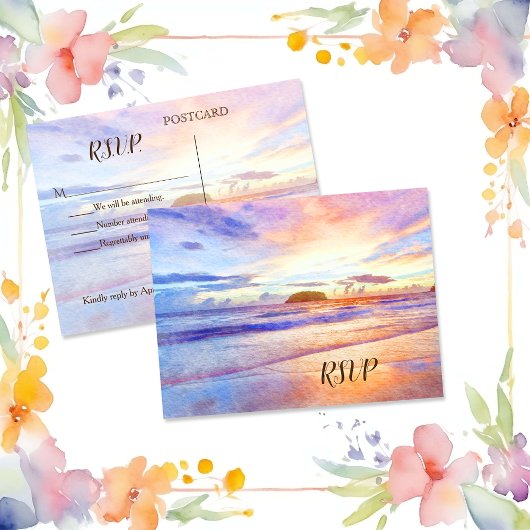 Invitation Carte Postale Couleur d'eau de plage Sunrise RSVP