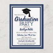 Invitation Carte Postale Couleurs de l'école blanche et marine (Devant)