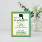 Invitation Carte Postale Couleurs de l'école verte et or Grad Party (Debout devant)
