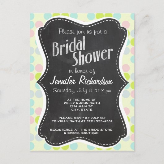 Invitation Carte Postale Couleurs pastel, Pointe Polka ; tableau Vintage (Devant)