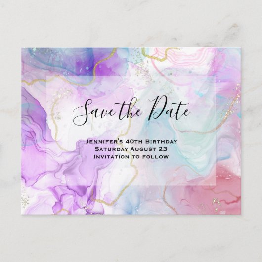 Invitation Carte Postale Couleurs violettes, vertes, roses Flow Enregistrer (Devant)