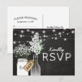 Invitation Carte Postale Country Rustic Chalkboard Wood Wedding RSVP (Devant / Derrière)
