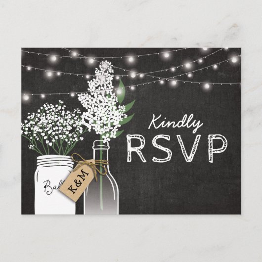 Invitation Carte Postale Country Rustic Chalkboard Wood Wedding RSVP (Devant)