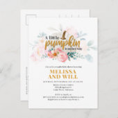 Invitation Carte Postale Couples Baby shower Citrouille Aquarelle Floral (Devant / Derrière)