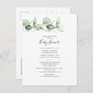 Invitation Carte Postale Couples Baby shower Eucalyptus Feuilles