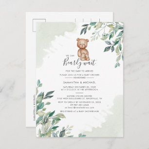 Invitation Carte Postale Couples Baby shower Eucalyptus Verdure Script