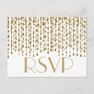 Invitation Carte Postale Courants de confettis d'or de RSVP  