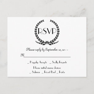 Invitation Carte Postale Couronne de feuilles de laurier RSVP noire pour ma