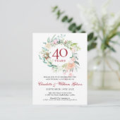 Invitation Carte Postale Couronne florale rubis pour le 40e anniversaire de (Debout devant)