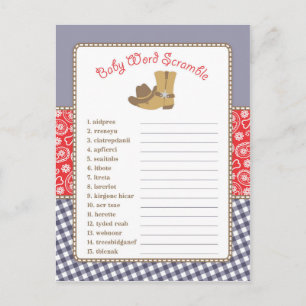 Invitation Carte Postale Cowboy Baby shower Mot Jeu