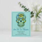 Invitation Carte Postale Crâne De Sucre Dia De Los Muertos Et Fleurs Sur Bl (Debout devant)