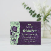 Invitation Carte Postale Crâne gothique Anniversaire violet vert RIP à ses  (Debout devant)