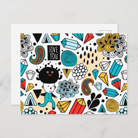 Invitation Carte Postale Crazy head (Devant / Derrière)