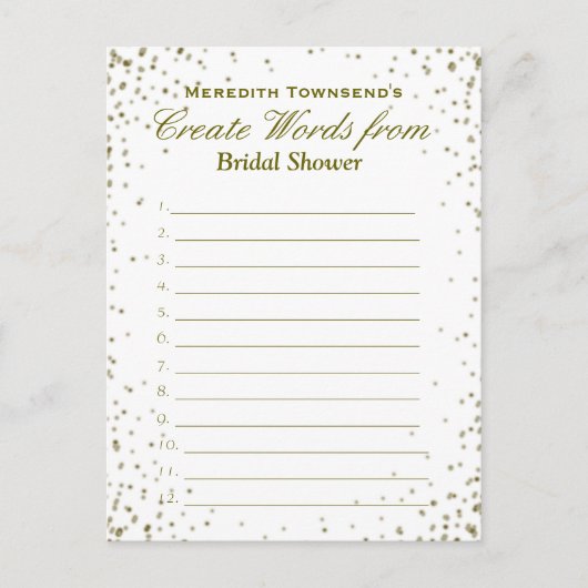 Invitation Carte Postale Créer des mots | Confetti d'or (Devant)