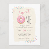 Invitation Carte Postale Crème | Doughnut rose saupoudrer doux 1er annivers (Devant)