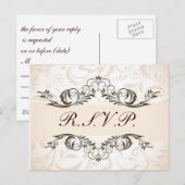 Invitation Carte Postale Crème Floral Mariage damassé RSVP (Devant / Derrière)