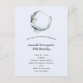 Invitation Carte Postale Crescent Bleu Lune aux fleurs blanches Anniversair (Devant)