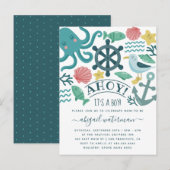Invitation Carte Postale Critère marin nautique Ahoy! C'est un Baby shower  (Devant / Derrière)
