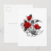 Invitation Carte Postale Croissant mécanique avec roses rouges (Devant / Derrière)