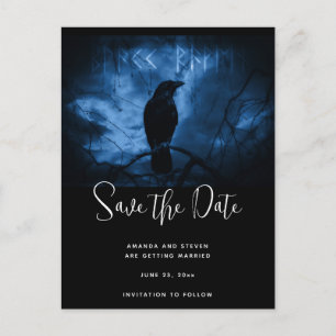 Invitation Carte Postale Crow noir avec Runes Goth foncé Enregistrer la dat