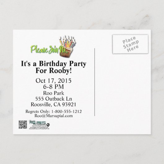 Invitation Carte Postale Cupcake d'anniversaire - Kangaroo (Dos)