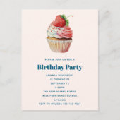 Invitation Carte Postale Cupcake fraise dessert dessert Anniversaire (Devant)