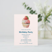 Invitation Carte Postale Cupcake fraise dessert dessert Anniversaire (Debout devant)