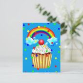 Invitation Carte Postale Cupcake Party avec arc-en-ciel et arroseurs (Debout devant)