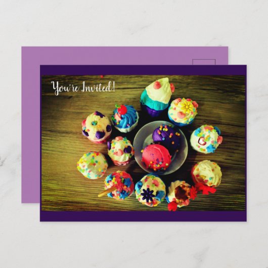 Invitation Carte Postale Cupcakes (Devant / Derrière)
