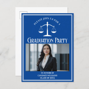Invitation Carte Postale Custom Blue Law School Graduation Photo Party